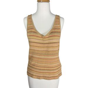 Kasper Fall Colors Striped Knit Sleeveless Sweater Tank Top Gold Accent Sz M